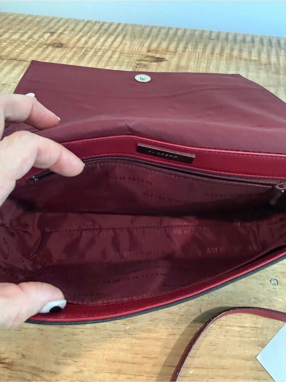 Burberry London Vintage Black Crossbody Bag with Red Accent Strap